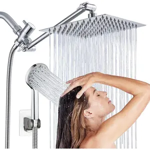 High Pressure Adjustable 8” Rain Square Shower Head with Handheld Spray Combo