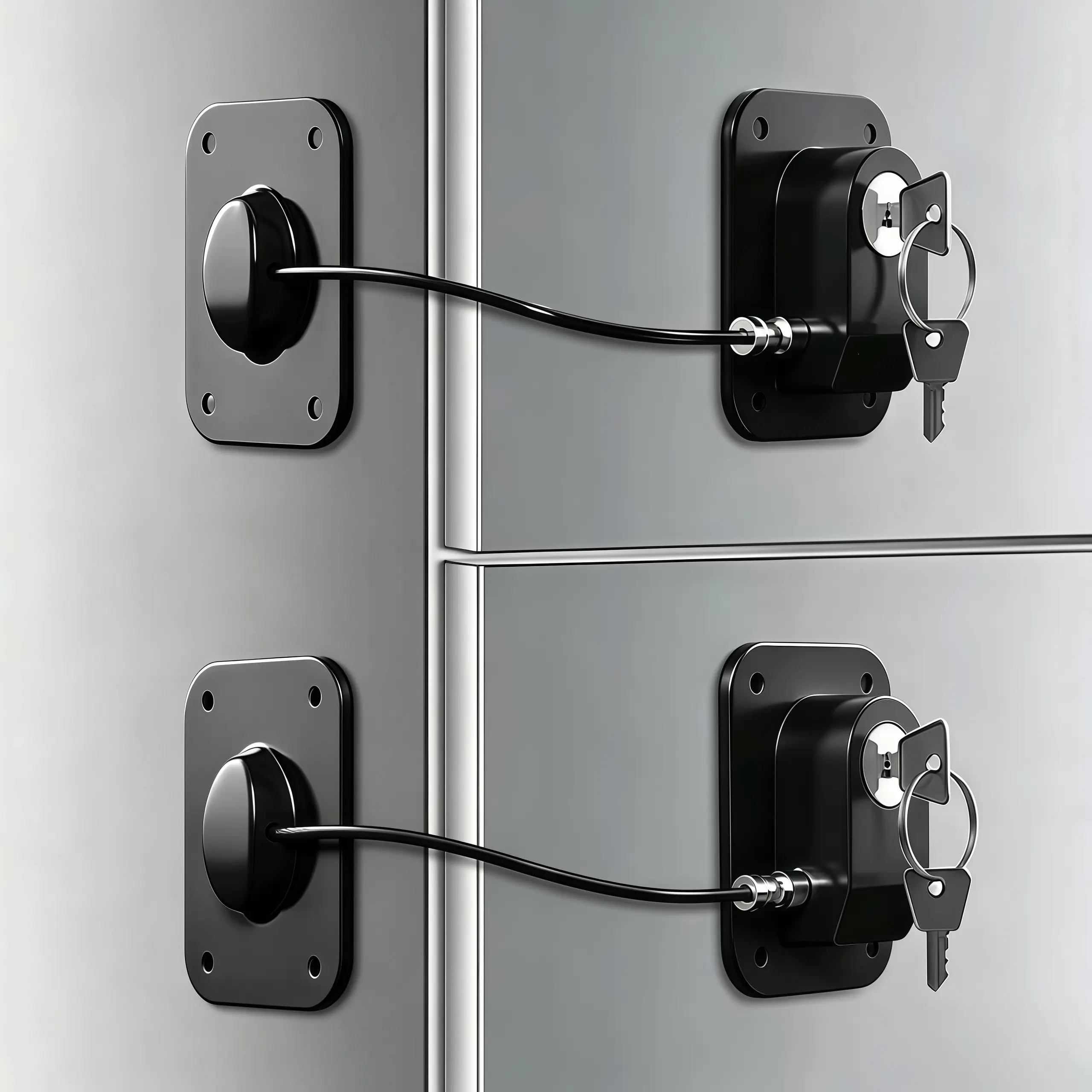 LMMAKE 1PC/2PCS Refrigerator & Fridge Lock, Silicone Wire Protection, ABS Plastic Chain Link Design, Easy-Install Keyed Cabinet Lock, Black, Flexible Mounting, Cabinet Door Locks, Locking System