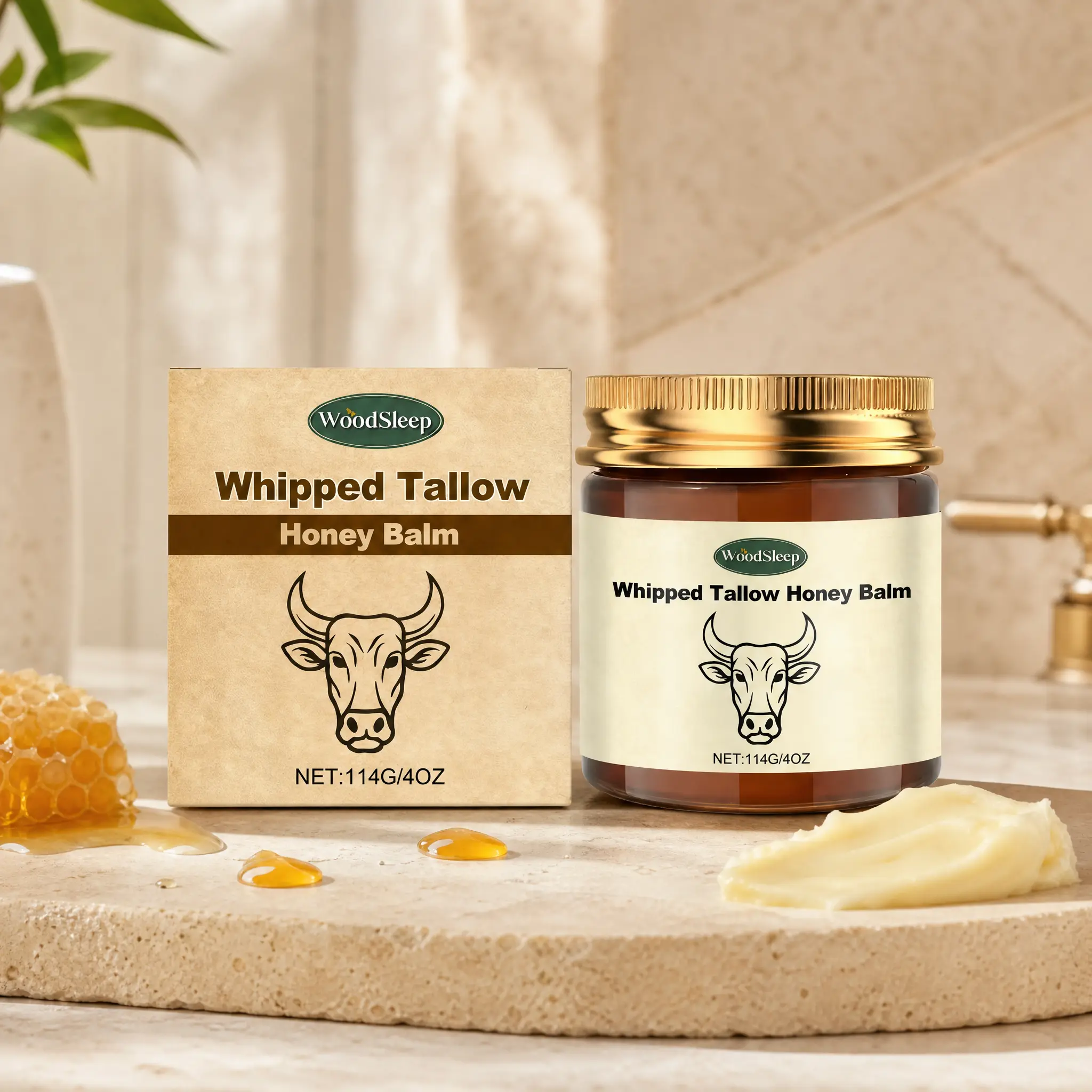 Whipped Tallow Honey Lip Balm, Tallow Honey Body Balm, Grass-Fed Tallow Skin  Body Moisturizer, Deeply Moisturizing and Nourishing for Dry Skin, Suitable for Dry, Chapped Skin hydrate
