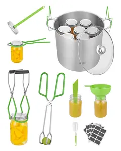 Canning Supplies Starter Kit, 9-Piece Stainless Steel Water Bath Canning Set for Home Use, Essential Tools for Beginners and Enthusiasts, Durable Rust-Resistant Construction, Includes Lids Rings Jars Tongs and Accessories