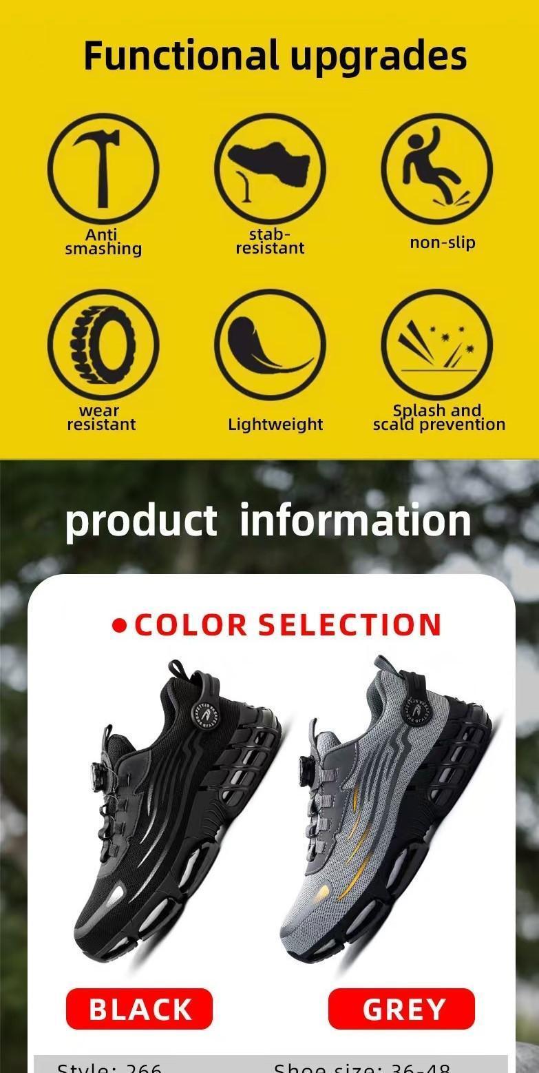 Men's Lace Up Low Top Anti Piercing & Anti Smashing Safety Shoes with Rotating Button, Casual Comfortable Breathable Contrast Mesh Work Shoes, Contrast Mesh Design Anti-slip Shoes for Outdoor Work,Lightweight Men's Workout Sneakers