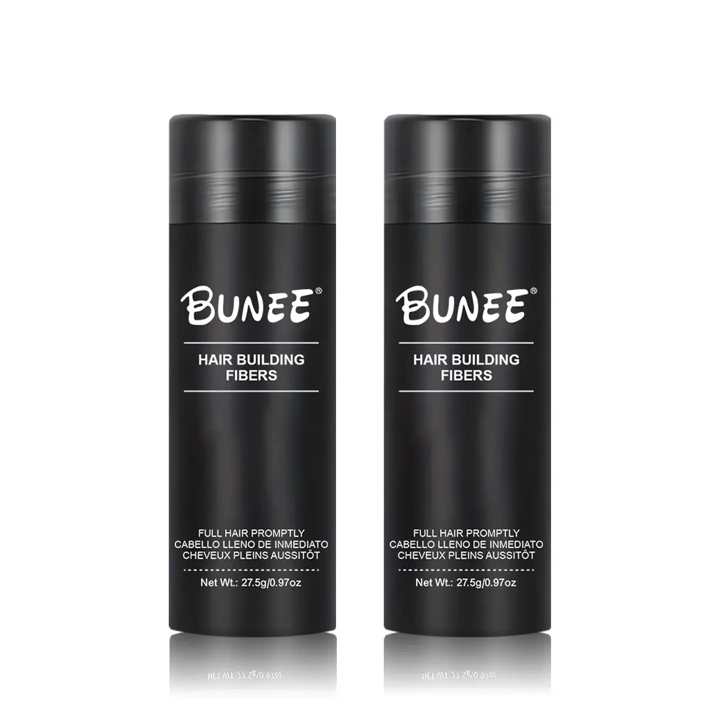 BUNEE Hair Building Fibers 2-Pack (27.5g Each, Black & Dark Brown) - Hair Texture Powder, Thickerhairvibes, Volumizing, Sweatproof, Windproof, 30-Second Prep, Instant Thin Spot Coverage, Shake Pat Go, Everyday Use, Gossypium Herbaceum, Iron Oxides, Volume