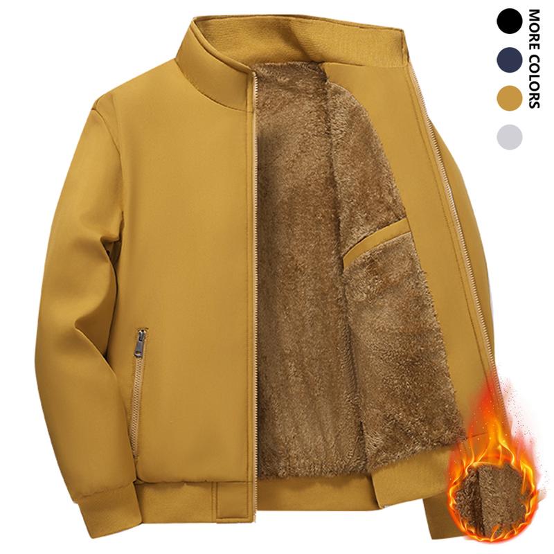 Men's Solid Color Zip Up Hooded Warm Fleece Lined Jacket, Regular Fit Casual Long Sleeve Front Zipper Coat, Suitable for Autumn and Winter, Men's Everyday Wear, Newly Designed Short Fleece Jacket for Autumn and Winter, Warm and Stylish Stand Collar Trendy