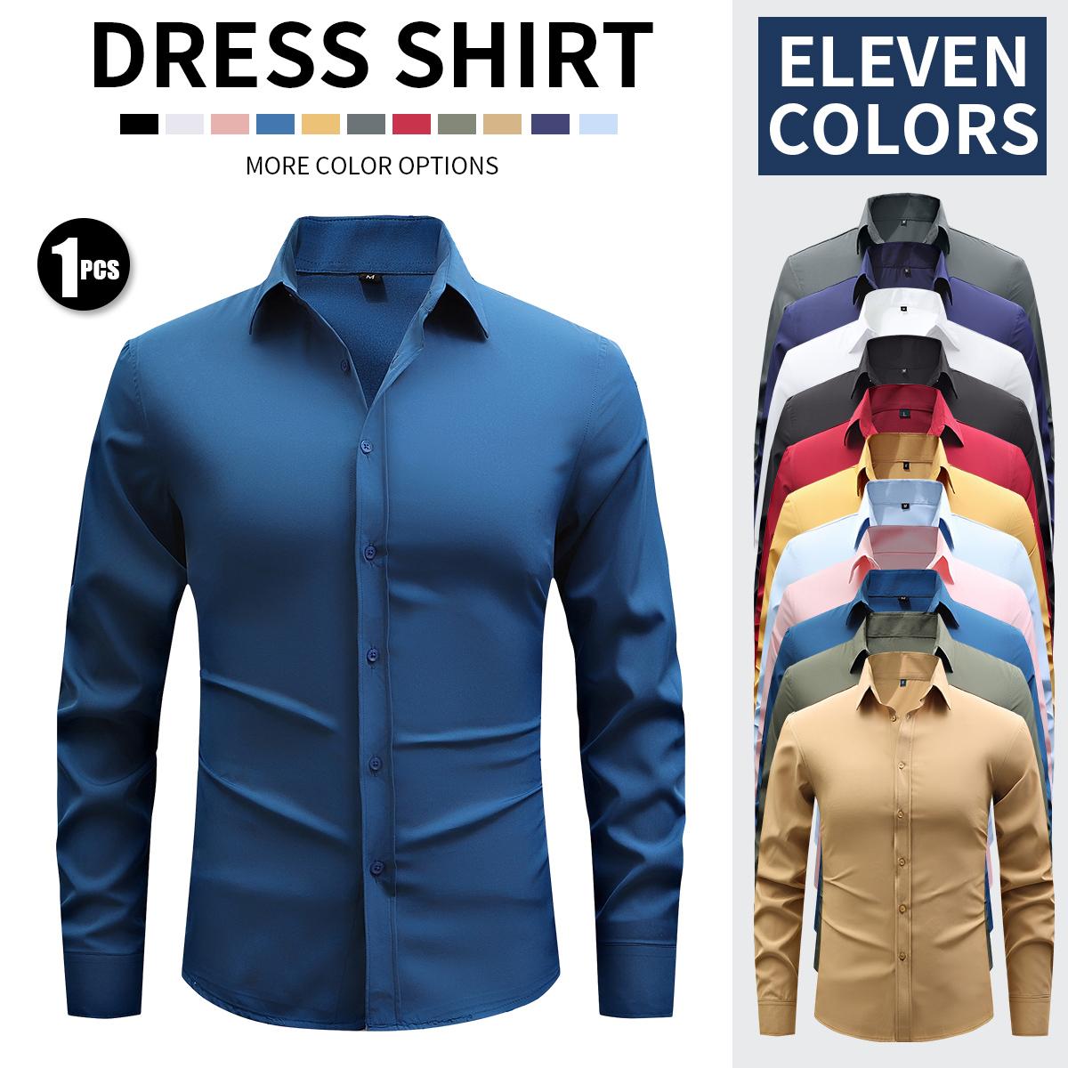 New Men's Business Lightweight Long Sleeve Shirt Stretch Wrinkle-Free Ice Silk Cool Dress Shirt