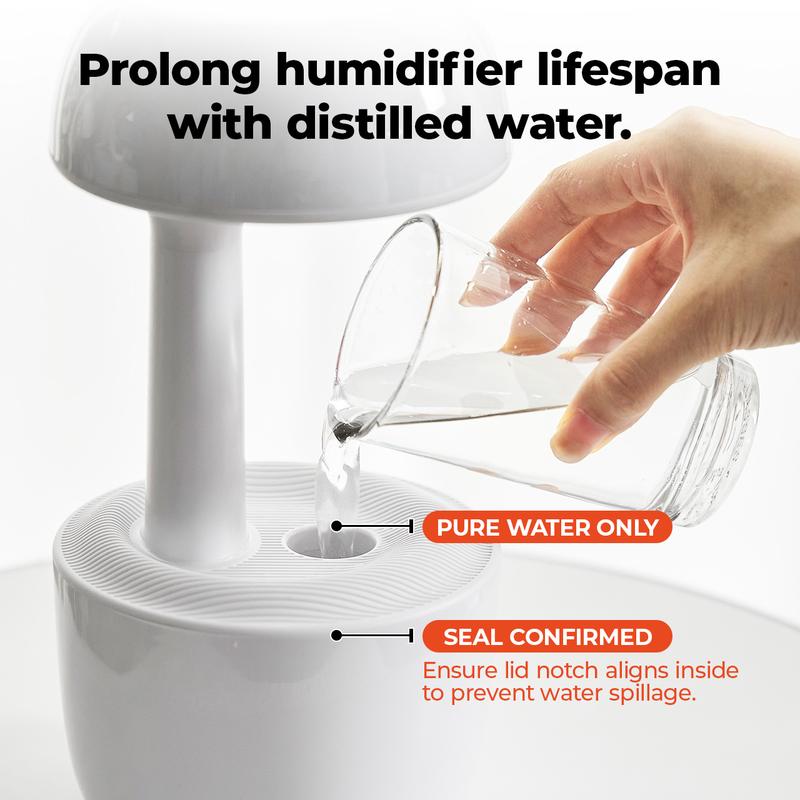 【Valentine’s Day Gifts – MUNBYN  Mushroom Anti Gravity Humidifier】 Water Drop Humidifier with Multi Colors Night Lights for Bedroom, Home & Office, Auto Power-off protection with 8 Hours Battery Life, Quiet Diffuser with 38db, Air Humidifier Gift