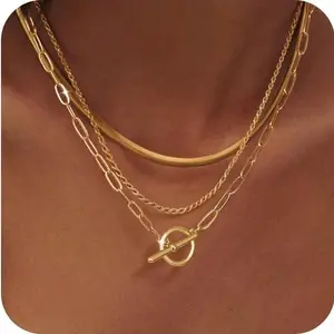 September Laurel Layered Toggle Necklaces for Women: Dainty Link Chain Necklaces Paperclip Cuban Rope Adjustable Choker T-Bar Toggle Clasp Chunky Necklace For Valentine's Day gifts Trendy Jewelry