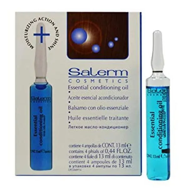 SALERM Essential Conditioning Oil, Hydrating Silk Protein Hair Treatment for Dry, Color & Chemically Treated Hair - 4 x 0.44 oz Liquid Ampoules, Hair Care Product