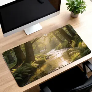 LIVEKEY Forest Stream with White Deer Mouse Pad  80x40cm Large Desk Mat with Non-Slip Base & Stitched Edges for Gaming  Office  Writing  PC Setup - Immersive Nature Design  Durable & Multi-Scenario Use
