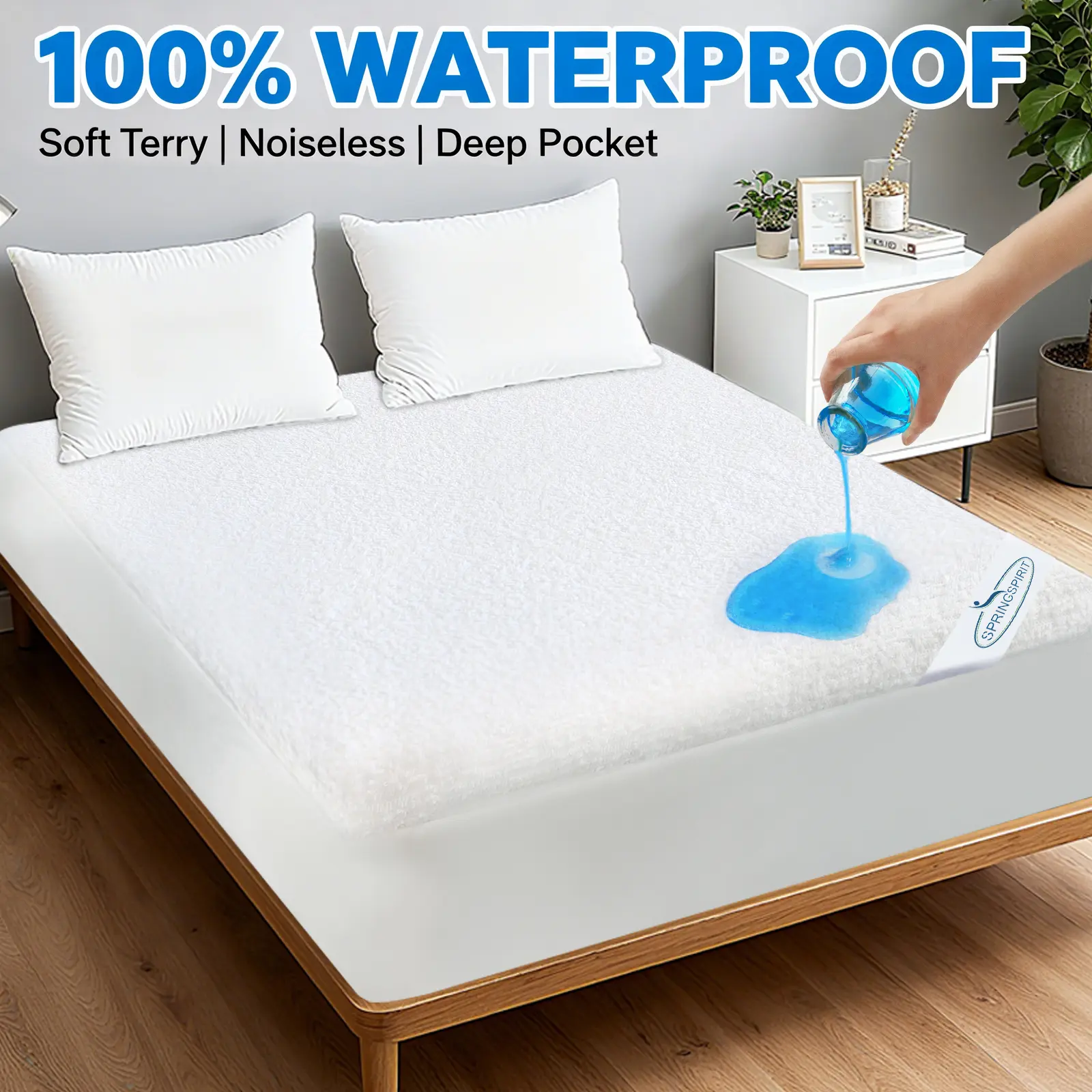 Premium Terry Waterproof Mattress Protector, Ultra-Soft Breathable Noiseless Absorbent Mattress Topper Cover Solid Color Fitted Sheet with Deep Pocket, Bed Cover Protector for Kids Adults Pets, Machine Washable #SummerVibes #tiktokshopsummersale