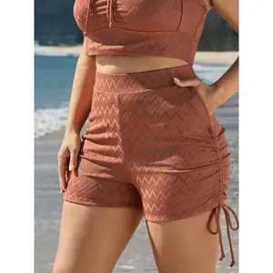 【Tummy Control】BLOOMCHIC Plus Size Textured Drawstring Sides Pocket Swim Bottoms [M-6X] 2026 Summer Vibes Swimweek