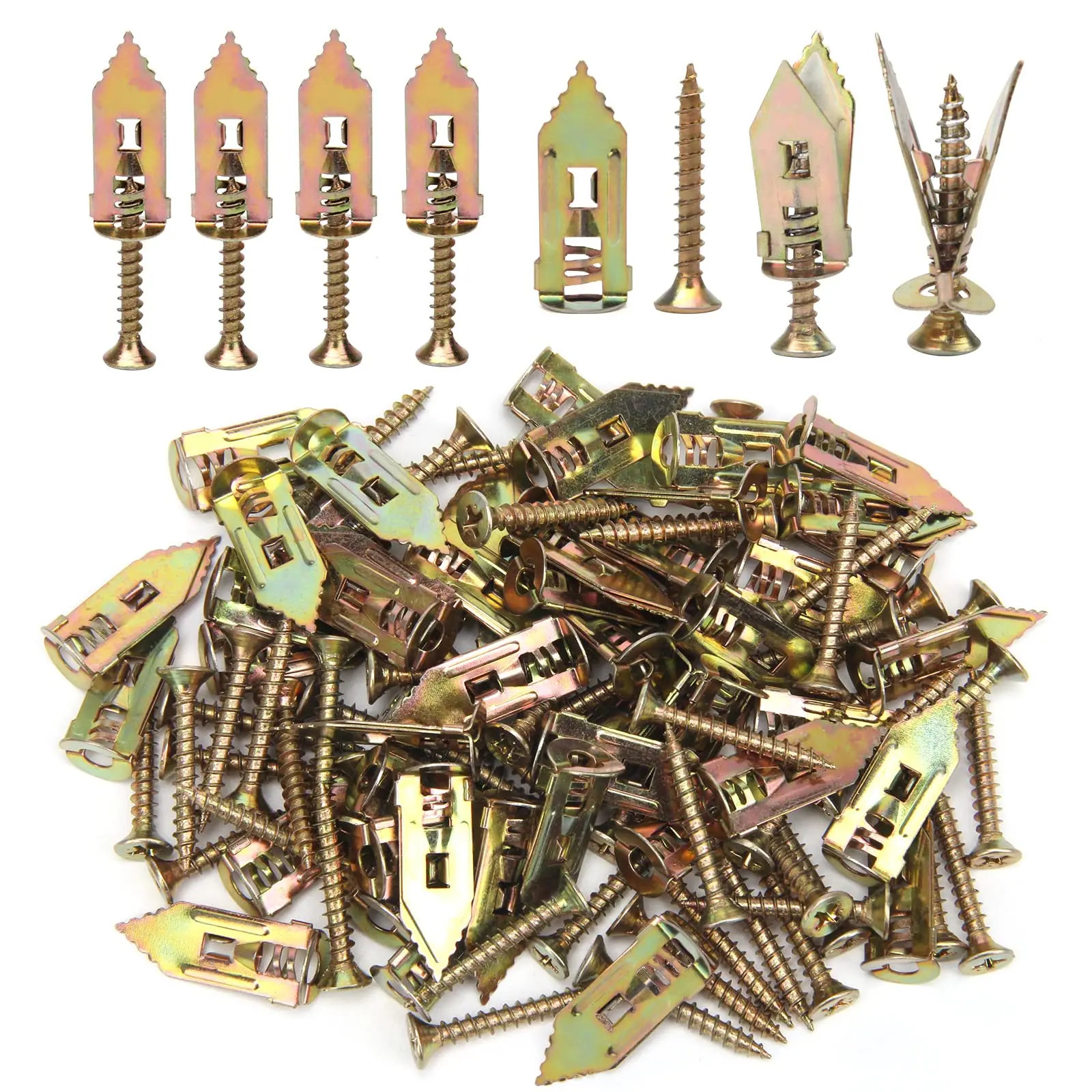 200Pcs Hex Nut Head Self-Drill Anchors & Screws Kit - 100Pcs Anchors, 100Pcs Screws, Strong Wall Grip, Shelf Ready Fast for TV Shelves, DIY Wall Mount Projects