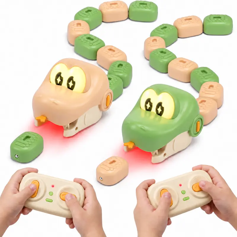 BLF Snake-Theme 2-Player Remote Control Kids Toy, Magnetic Collecting Blocks, Lights, Sounds, Uses Cells, Tabletop Interactive Toy