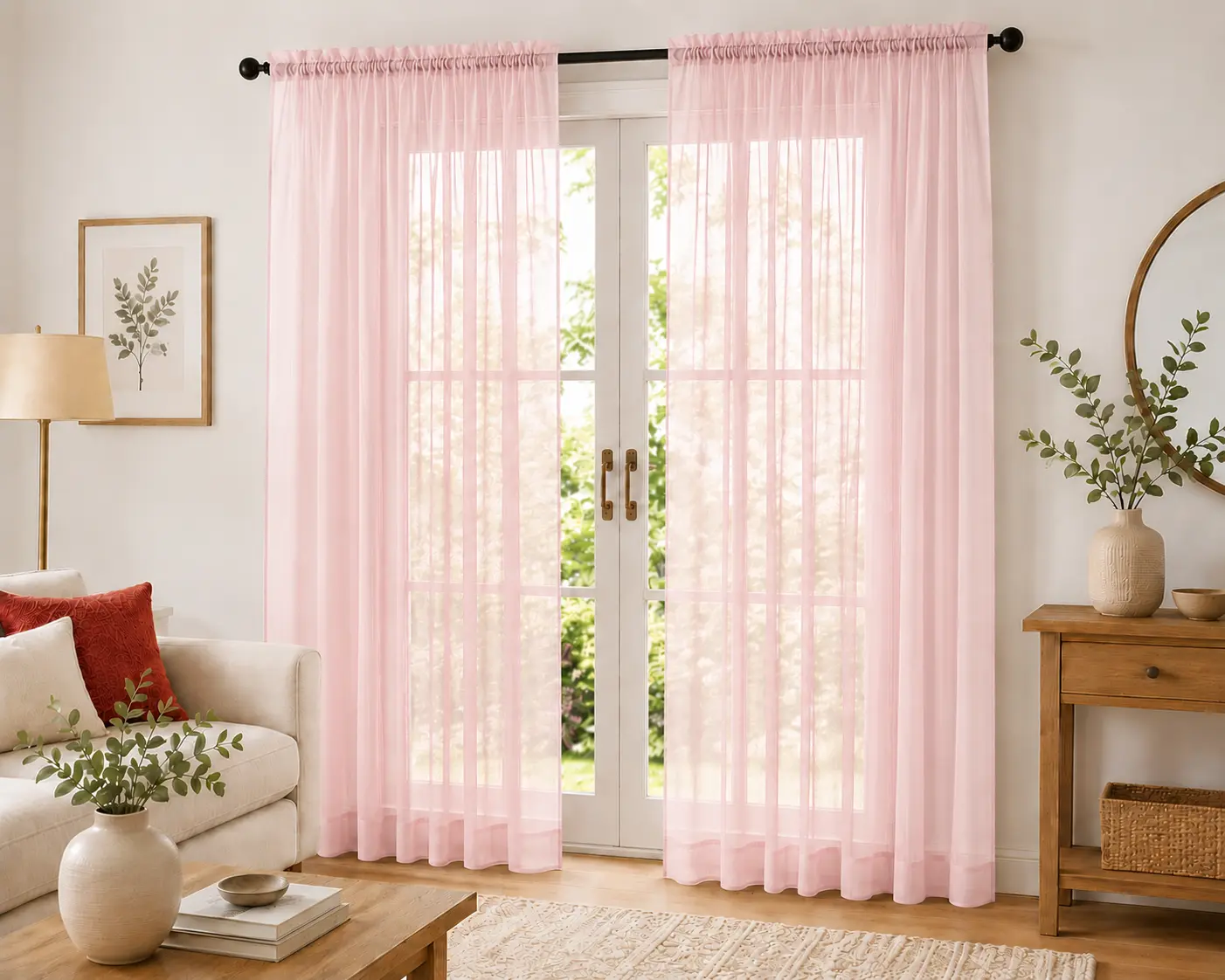 Modern Farmhouse Sheer Curtain Panels Set of 2, 52x84 in Each Panel, Light Filtering Rod Pocket Drapes, Privacy Voile, Airy Breathable, Machine Washable Window Treatments