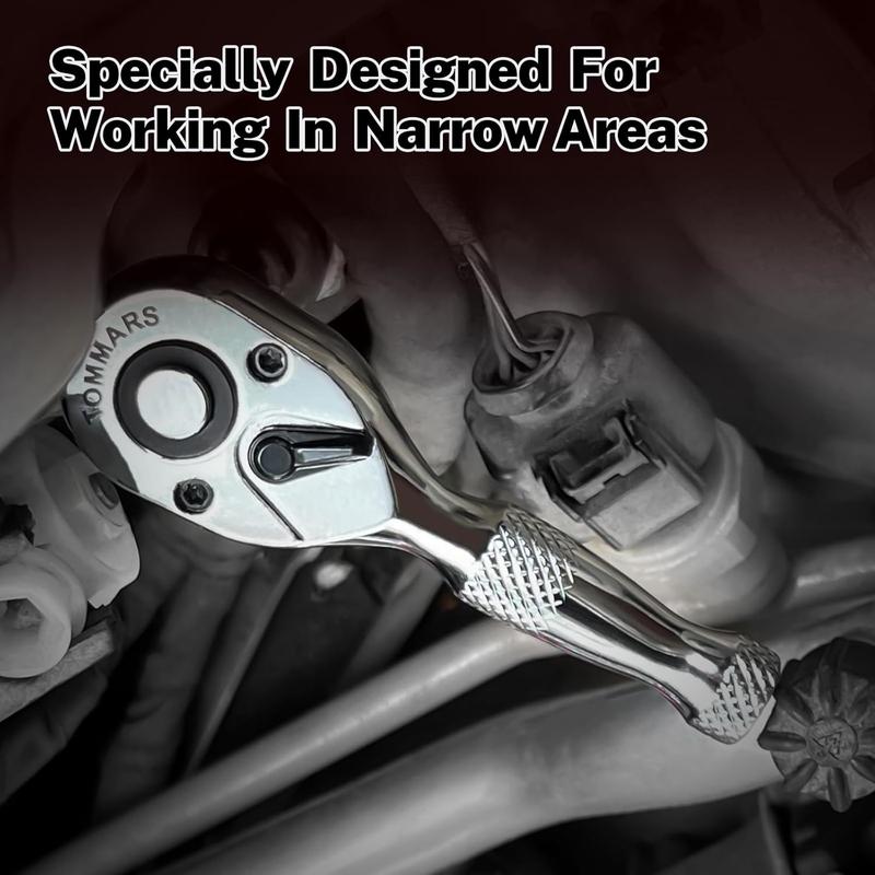 Ratchet Set, 1/4", 3/8", 1/2" Drive Ratchet Stubby Handle Wrench, 72-Tooth Quick-Release Reversible Wrench Set, Professional Hand Tool Ratchet Set, 1/4", 3/8", 1/2" Drive Ratchet Stubby Handle Wrench, 72-Tooth Quick-Release Reversible Wrench Set, Professional Hand Tool