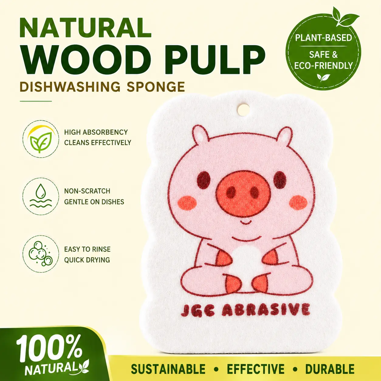 4 Pack Natural Wood Pulp Sponges - Eco-Friendly Kitchen Cleaning Sponges, Oil-Free Dish Scrubbers for Deep Cleaning, Aesthetic Home Kitchen Essentials