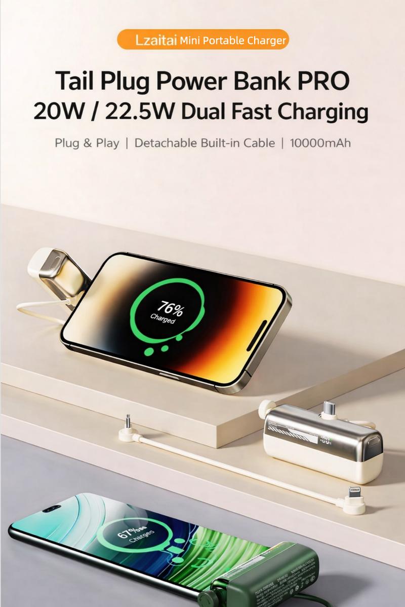 Lzaitai Portable Charger Nano Power Bank with Built-in USB C Connector lightning Connector 5000/10000mAh Portable Charger 22.5W, for iPhone 17/16/15 Series, Samsung S22/23/24 Series, iPad Pro/Air, AirPods, and More Lzaitai Portable Charger Nano Power Bank with Built-in USB C Connector lightning Connector 5000/10000mAh Portable Charger 22.5W, for iPhone 17/16/15 Series, Samsung S22/23/24 Series, iPad Pro/Air, AirPods, and More