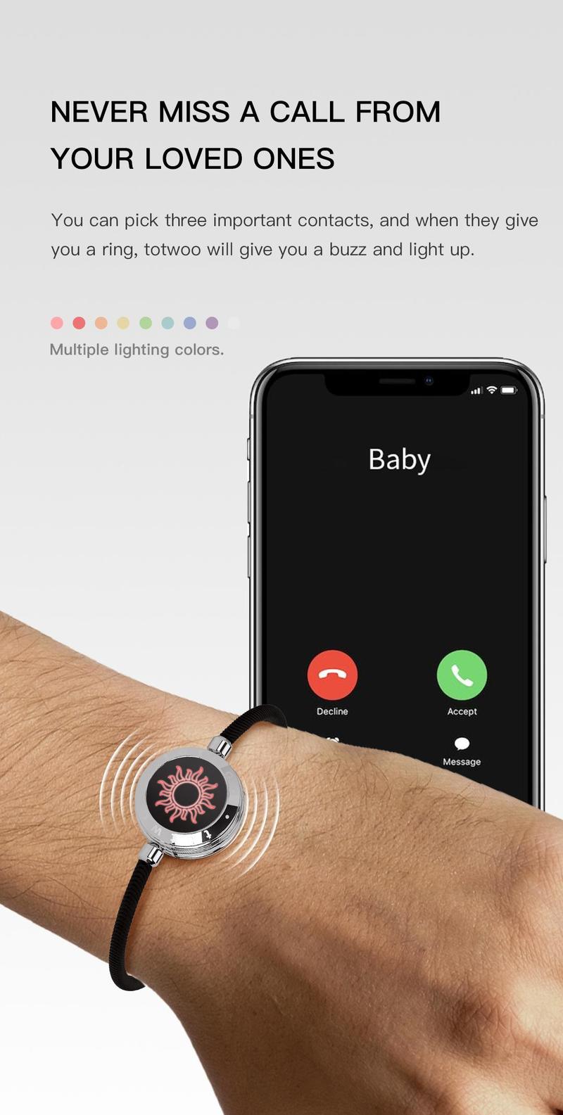 totwoo Long Distance Touch Bracelets with Sun&Moon Functional Love Connect Couple Gifts For Boyfriend or Girlfriend or your Family