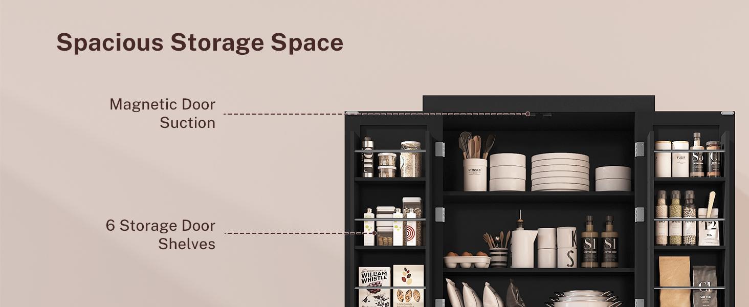 Fabiula 72 Tall Kitchen Pantry Cabinet with 4 Doors & Drawer Adjustable Shelves White Farmhouse Freestanding Design for Dining Room Living Room Storage