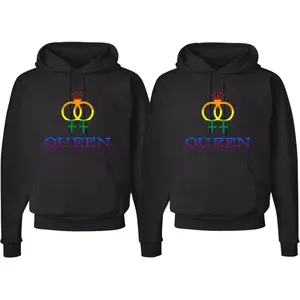 Queen & Queen Printed Hoodies Adult Lesbian Gay Pride Hooded Sweatshirts for Gay Couples (2 Pack)