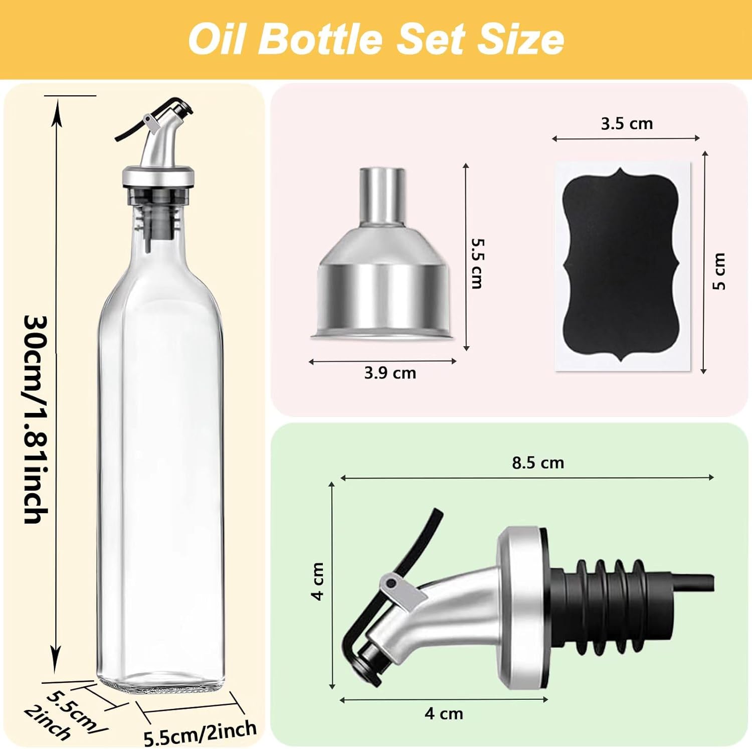 Olive Oil Dispenser Bottle, 2 Pcs Glass Oil Bottle for Kitchen, Cooking Oil and Vinegar Dispenser Set with 2 Flip-Top Spout, 4 Labels and 1 Funnel