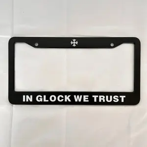 In Glock we Trust cross,Stainless Steel U.S. License Plate Frame, car accessories, Black