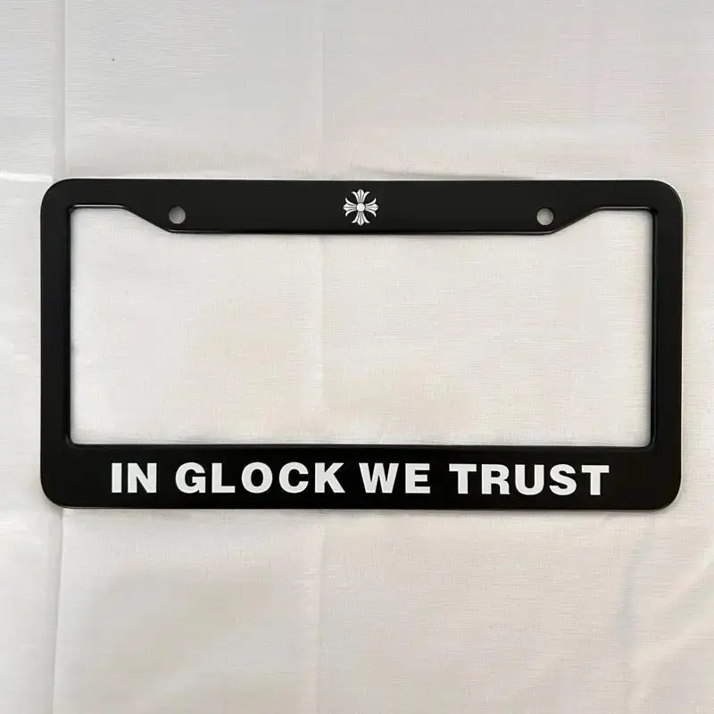 In Glock we Trust cross,Stainless Steel U.S. License Plate Frame, car accessories, Black