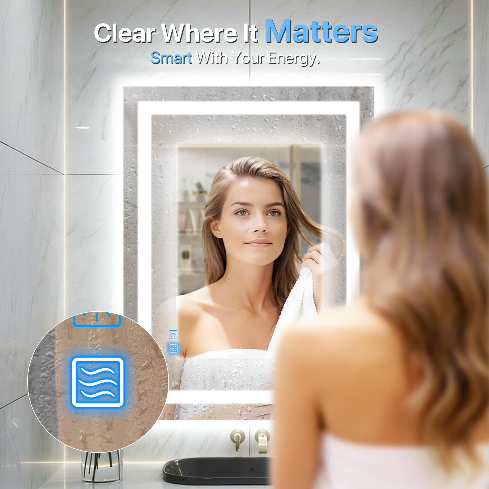 Glitgate LED Bathroom Vanity Mirror with Tempered Glass with Microwave Radar & Smart Touch Sensor, Defogger, Wall-Mounted for Home Decor - Horizontal/Vertical Installation Suitable for Dressers, Bathroom, or Hallways