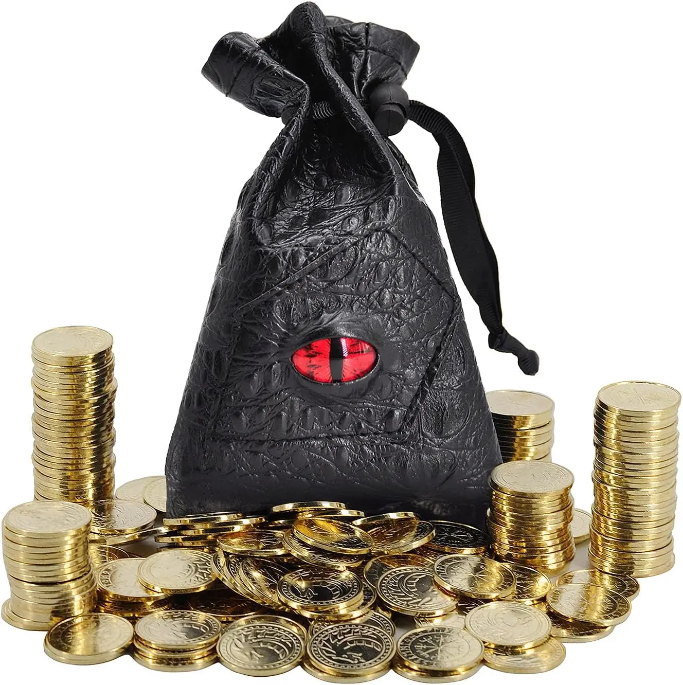 CZYY 50 Antique Finish DND Fantasy Gold Metal Treasure Tokens with Leather Pouch - 12 Years Above Gaming Loot, Authentic Feel Props for Dungeons and Dragons, Tabletop RPG, LARP & Decoration Accessories