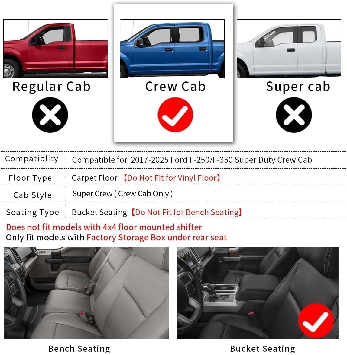 YITAMOTOR Floor Mats Compatible with F250/F350, Custom Fit Floor Liners for 2017-2025 Ford F-250/F-350 Crew Cab, 1st & 2nd Row