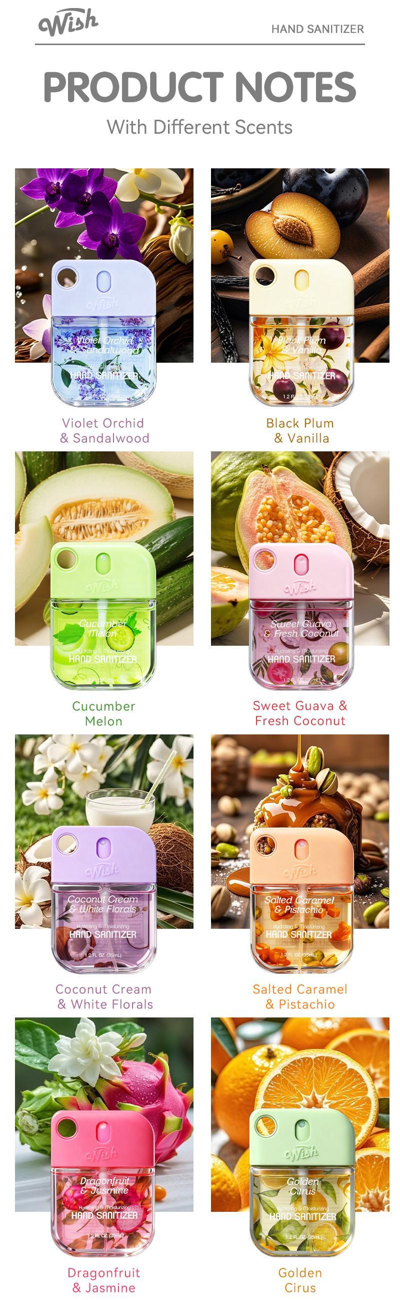 Wish Portable Hydrating Hand Sanitizer Spray - Moisturizing Formula with Silicone Case, 1.2 floz, Long-Lasting Fragrance, Travel-Friendly & Refillable