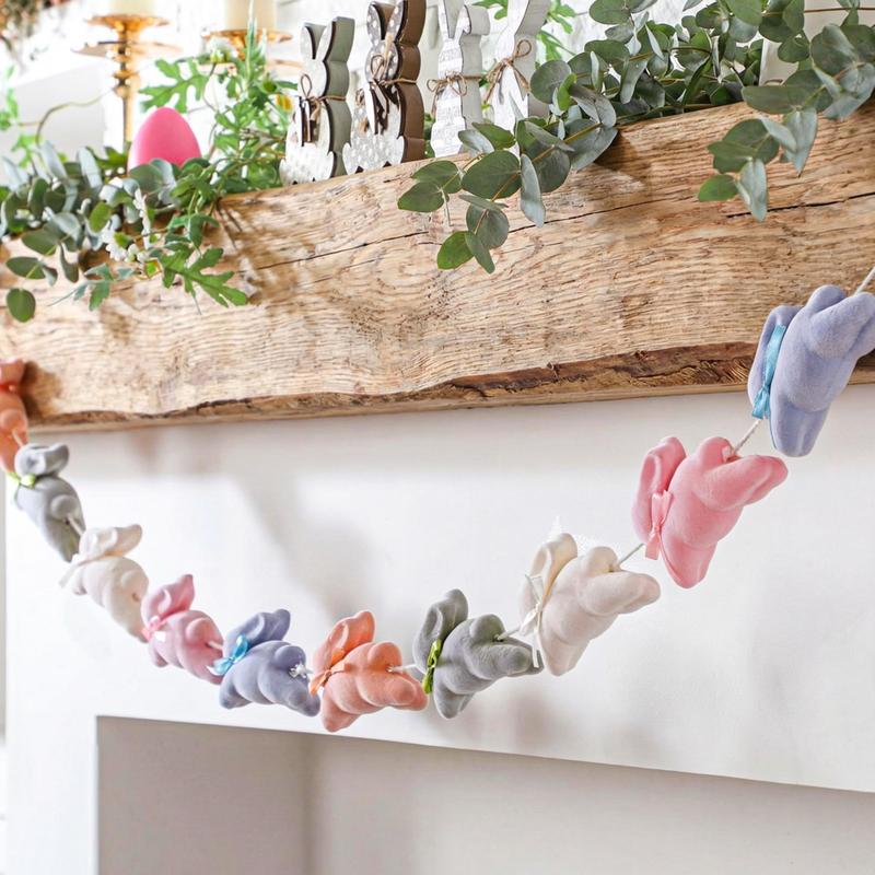 Easter Bunny Garland Banner with Wood Beads for Easter Decor, Rustic Rabbits Hanging Garland for Mantle Fireplace Shelf Wall Display Spring Home Decor, Shamrock Garland for St. Patrick's Day Luck Of The Irish Green Decor, Indoor Party Supplies & Gifts