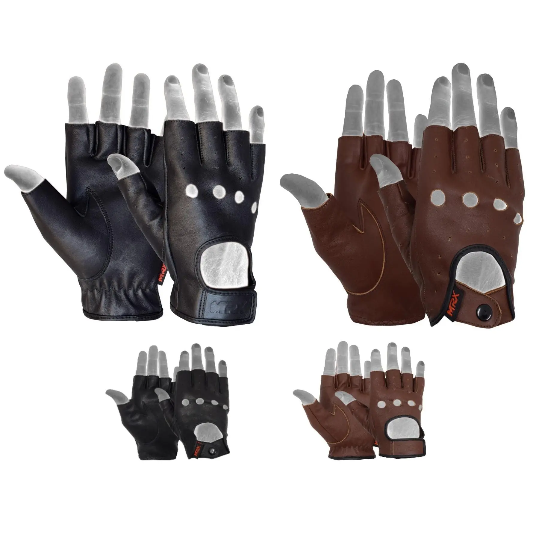 MRX Unisex Soft Leather Unlined Half-Finger Driving Gloves, Non-Slip Biker Style Leather Motorcycle Gloves for Motorbike Riding, Motorcycle Glove, Non-Slip Men's Gloves