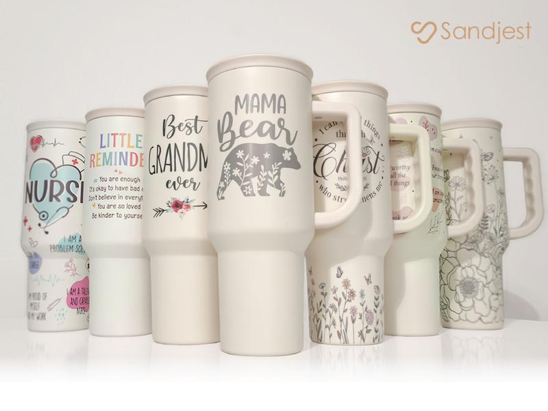 Sandjest 40oz Tumbler with Straw & Handle Drinkware Gift Insulated Vacuum Stainless Steel Cup Cupholder Friendly Birthday Back To School Christmas Stylish & Functional Wide Mouth Portable Flasks Coffee Bottles