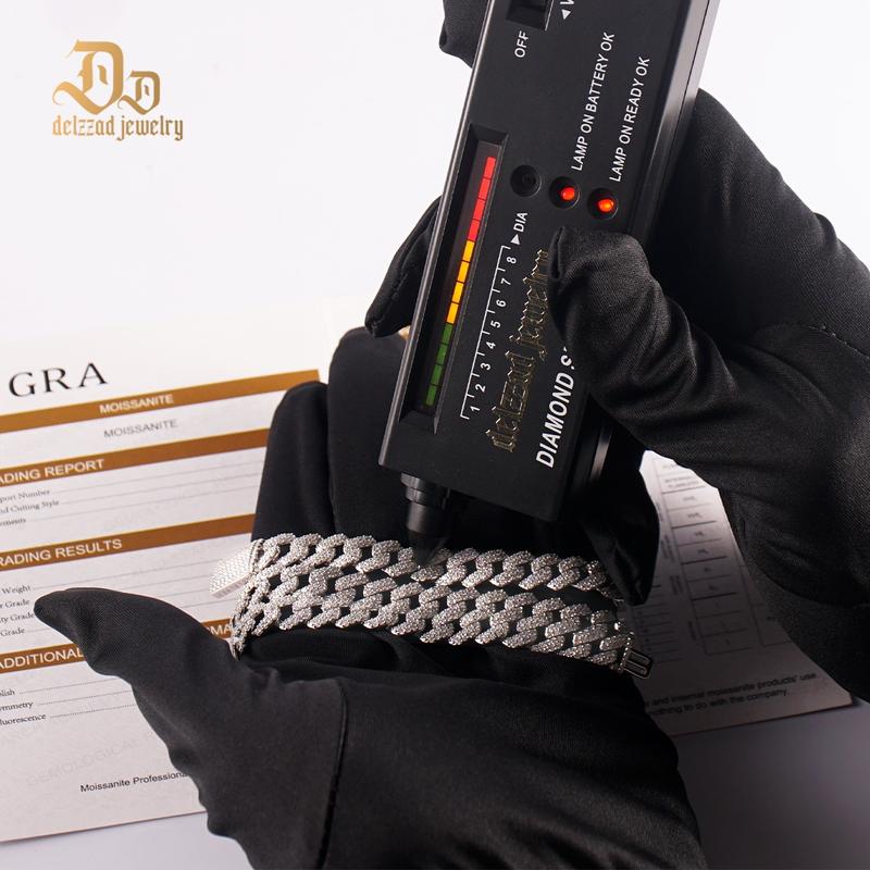 Delzzad (MSG.03) 14K Gold-Plated 8.5MM Iced Out Cuban Link Bracelet Necklace VVS D Color Synthetic Moissanite S925 Unisex Bling Hip Hop Cuban Chain Perfect for Any Occasion & Everyday Wear Birthday Anniversary Christmas Gifts