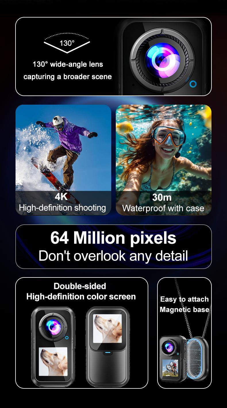 NUISK WiFi Action Camera with Dual Touch Screens Waterproof Up to 98ft 5X Zoom EIS Stabilization Compact Magnetic Mount ,Ideal Gift for Girls, Boys Teenagers, and Beginners, Birthday Christmas Gift Stick Bodycam Camera TikTokShopSpringGlowUp