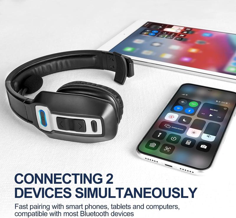 Professional Trucker Headset 60 Hours Working Time - 33FT Wireless Range - USB-C Fast Charge - Perfect for Long Haul Drivers Audio Headphone