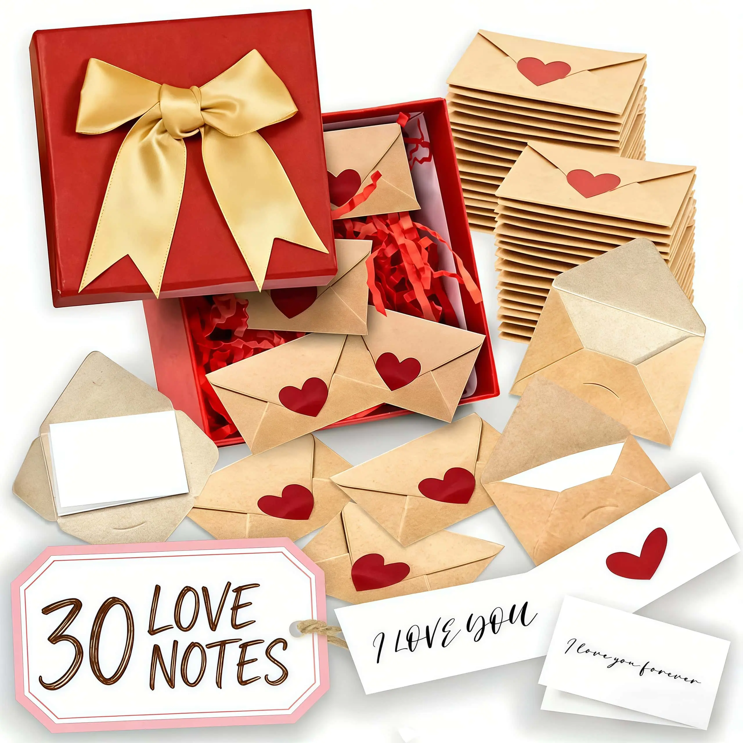 DIY Love Notes Box - Mini Blank Cards & Envelopes for Him Her - Cute Valentine’s Day Anniversary Gift for Boyfriend Valentine's Day