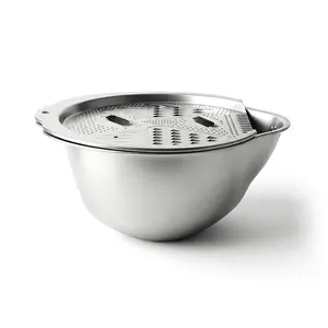 Rice Washer Strainer Bowl with Hook, Stainless Steel Washing Bowl with Side Drain Holes, Rinse Basket for Cleaning Quinoa, Fruits, Vegetables, and Beans – Multifunctional Kitchen Colander