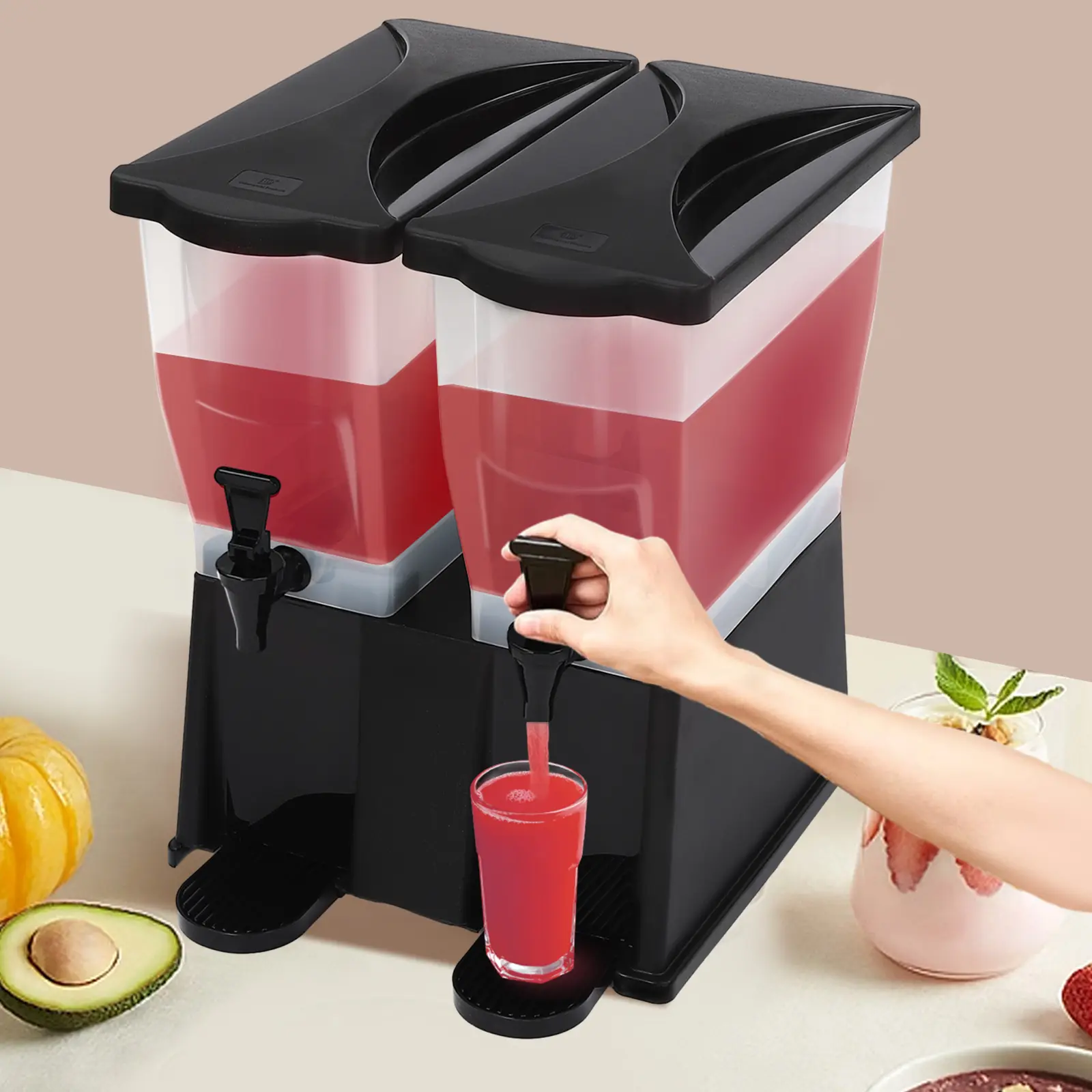 CNCEST 5.8 Gallon Beverage Dispenser with Two Taps Party Drink Container Dual Dispenser Beverage Cooler for Lemonade Iced Tea Commercial Home Use Outdoor
