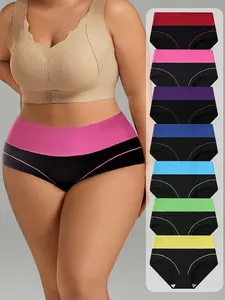 Lady's 7-Piece Colorblock High-Waist Panties, Smooth Basic Everyday Knickers, Breathable Soft Spandex Seamless Briefs, Comfortable Underwear for Daily Wear & Activewear