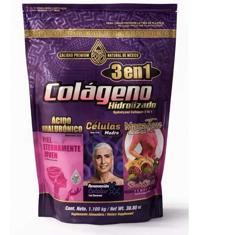 Natural Beauty Collagen Powder Blend - 3-in-1 Dietary Vitamins Supplement with Hydrolyzed Collagen, Hyaluronic Acid, Maca, Stem Cells for Skin Renewal, Edible Fitness Support