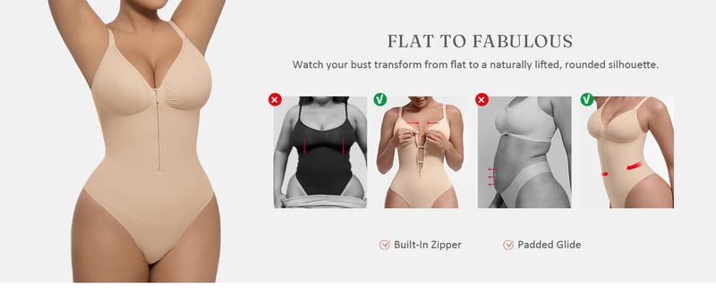 FeelinGirl Seamless Covered Bust Jumpsuit Thong Bodysuit Peach heart collar Fit Womenswear Comfort Shapewear Breathable Comfortable Day Sleeveless Corset Zipper Springtok