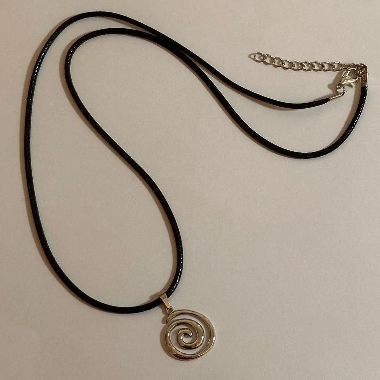 Spiral Vortex Swirl Silver Pendant Choker Necklace - Adjustable Black Cord, Nickel Free, Hypoallergenic, 45cm + 5cm Extender, Goth Grunge Style