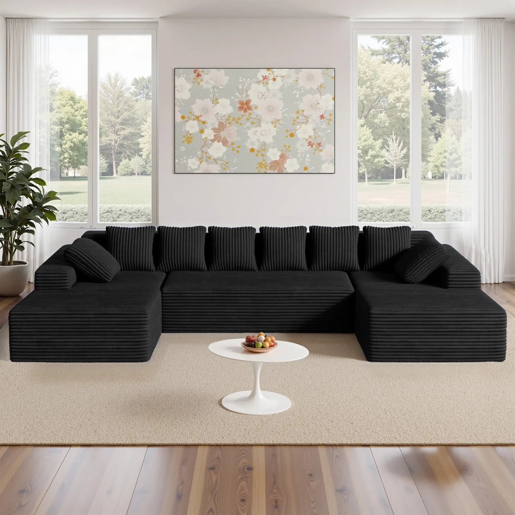 【3 Packages shipping】131'' Large Sectional Couches with Chaise Lounge, U-Shaped No Assembly Required Deep Seat Modular Cloud Sofa for Living Room 1PCS, Bedroom
