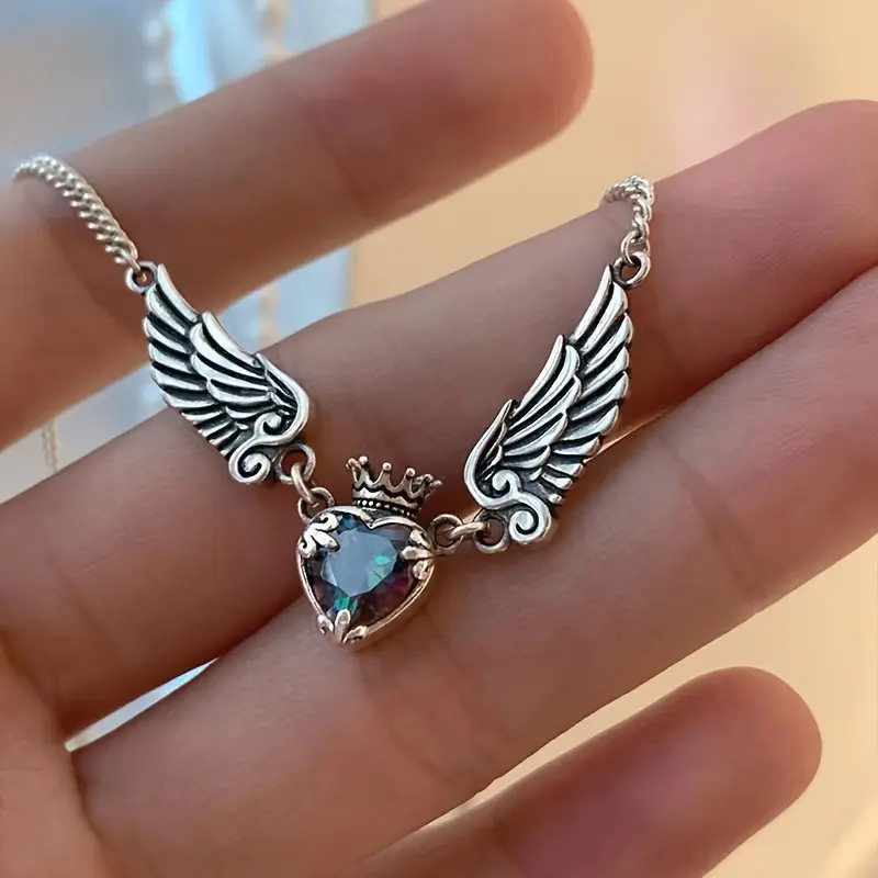 Vintage Mystic Angel Gothic Pendant Necklace Enchanted Celestial Jewelry wiht Romantic Wings, Women Fashion Exquisite Love Shape Clavicle Chain Choker JewelryPerfect Gift for Women, valentines gifts for gf
