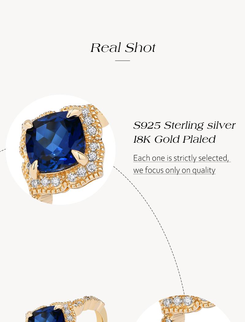 ATTAGEMS Cushion Cut 7.7mm Lab-Created Blue Sapphire Ring for Women 925 Sterling Silver Rings Fine Jewelry Party Holiday Engagement Gift R281 ATTAGEMS Cushion Cut 7.7mm Lab-Created Blue Sapphire Ring for Women 925 Sterling Silver Rings Fine Jewelry Party Holiday Engagement Gift R281