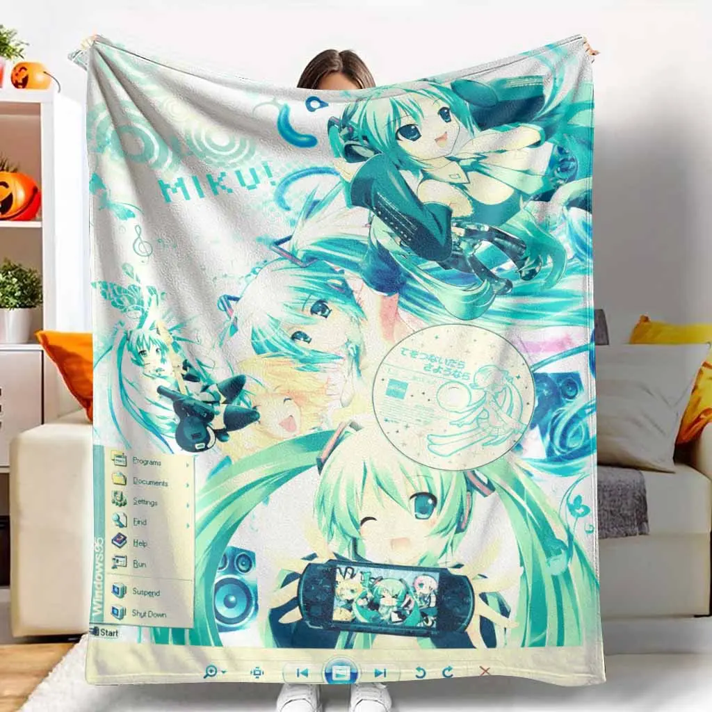 Cyber Diva Flannel Throw Blanket - Fading-Proof Flannel Fabric, Lightweight Weave, Vibrant Anime Idols Aesthetic Print, Cozy, Ideal for Gaming Lounge, Sofa Lounging, Unique Gift for Electronic Sound Art Culture Enthusiasts