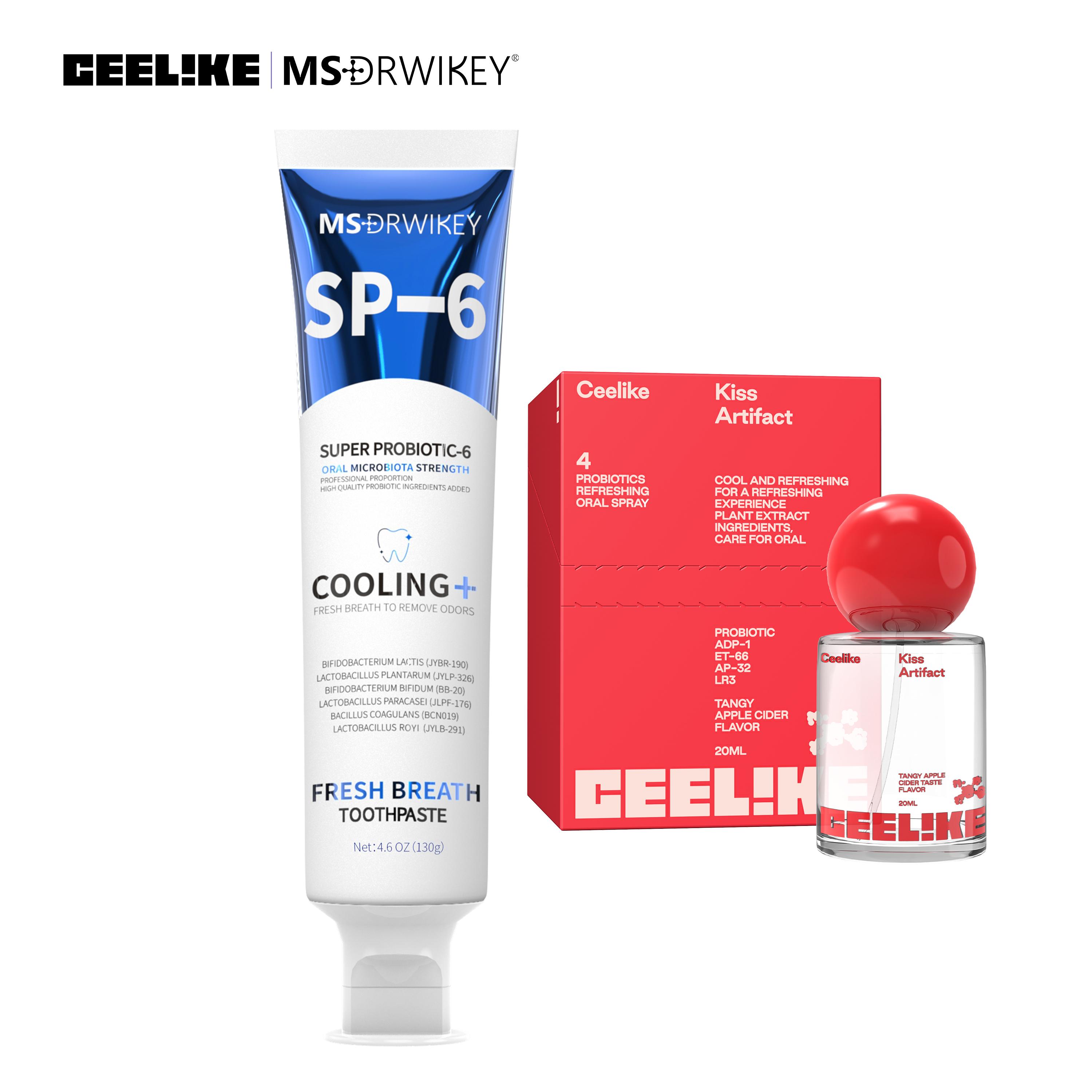 CEELIKE｜MSDRWIKEY Set-1 Toothpaste+1 Probiotic Oral Spray - Apple Vinegar Flavor｜Multi-Function Oral Care, Long-Lasting Freshness & Enamel Repair