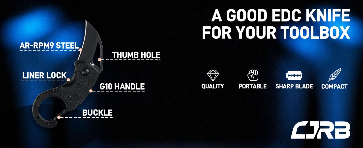 CJRB Anansi Multitool Folding Utility Knife with AR-RPM9 Claw Blade G10 Handle,Small Karambit Pocket Knife, Compact Keychain Box Cutter for Hunting Military Camping Self Defense EDC