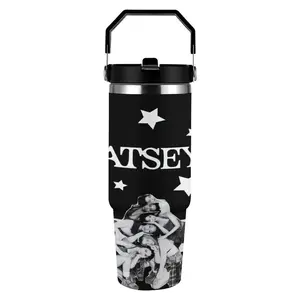 KATSEYE Black Star Group Poster 30oz Insulated Tumbler K-Pop Fan Car Cup Leakproof Double-Walled Vacuum Stainless Steel with Leakproof Handle Lid